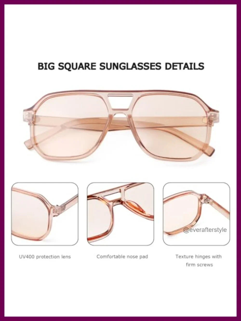 Oversized Retro Clear Aviator Sunglasses UV400 Women Men Square Frame